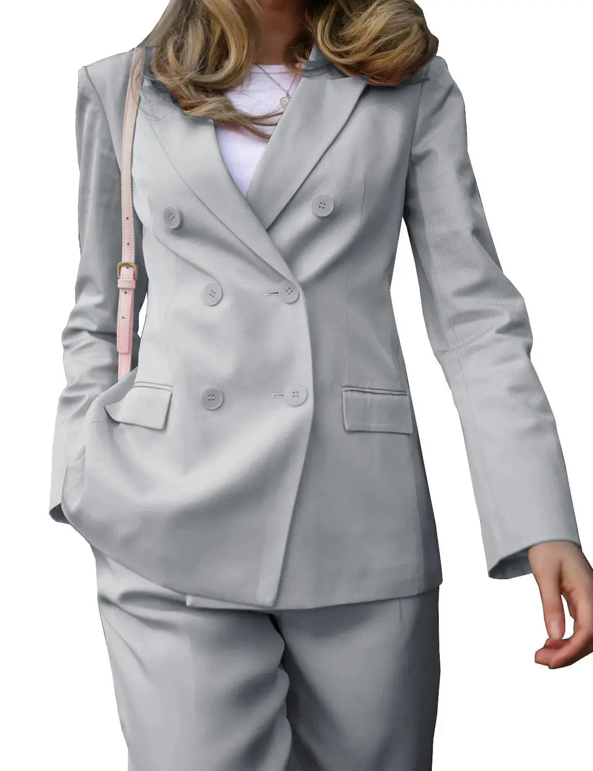 2 Piece Double Breasted 4 Buttons Women Suit (Blazer Pants)
