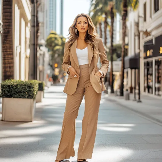 2-Piece Set of a Single-Breasted Blazer with Wide-Leg Trousers