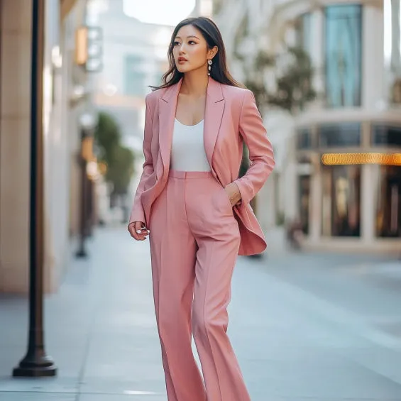2-Piece Set of a Single-Breasted Blazer with Wide-Leg Trousers