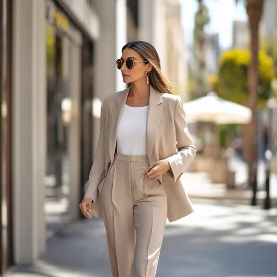 2-Piece Set of a Single-Breasted Blazer with Wide-Leg Trousers