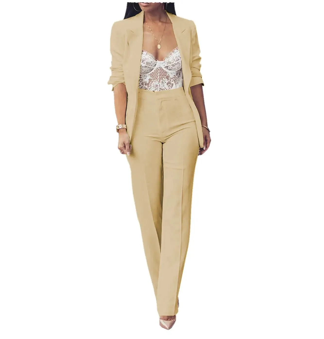 2 Pieces Peak Lapel Women Suit (Blazer Pants)
