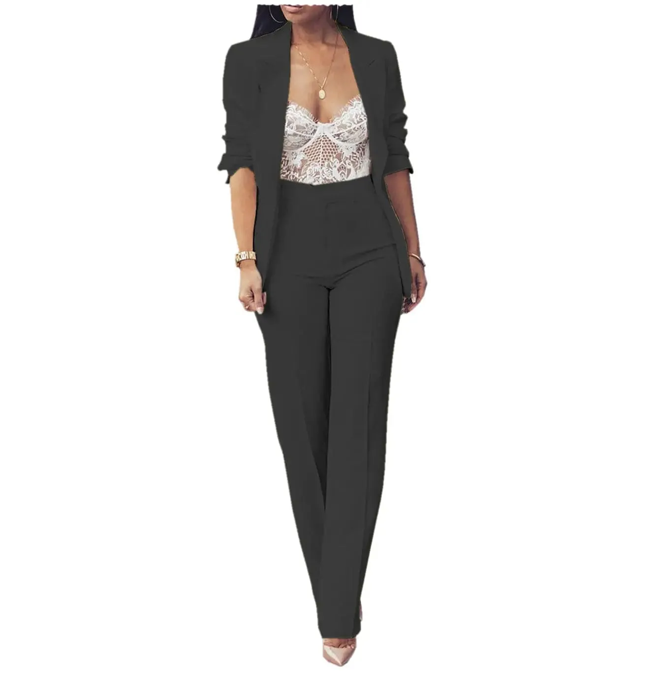 2 Pieces Peak Lapel Women Suit (Blazer Pants)