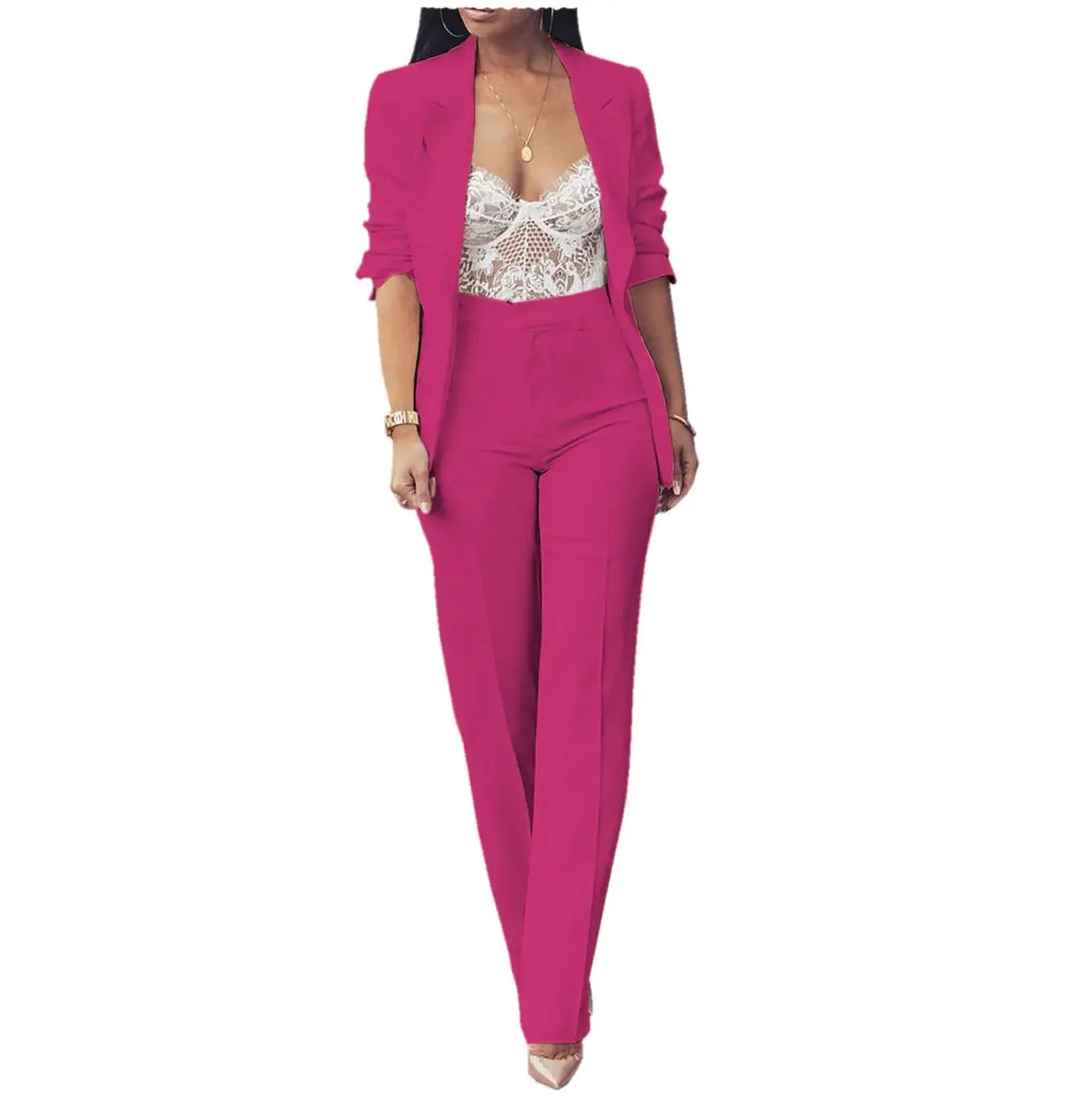 2 Pieces Peak Lapel Women Suit (Blazer Pants)
