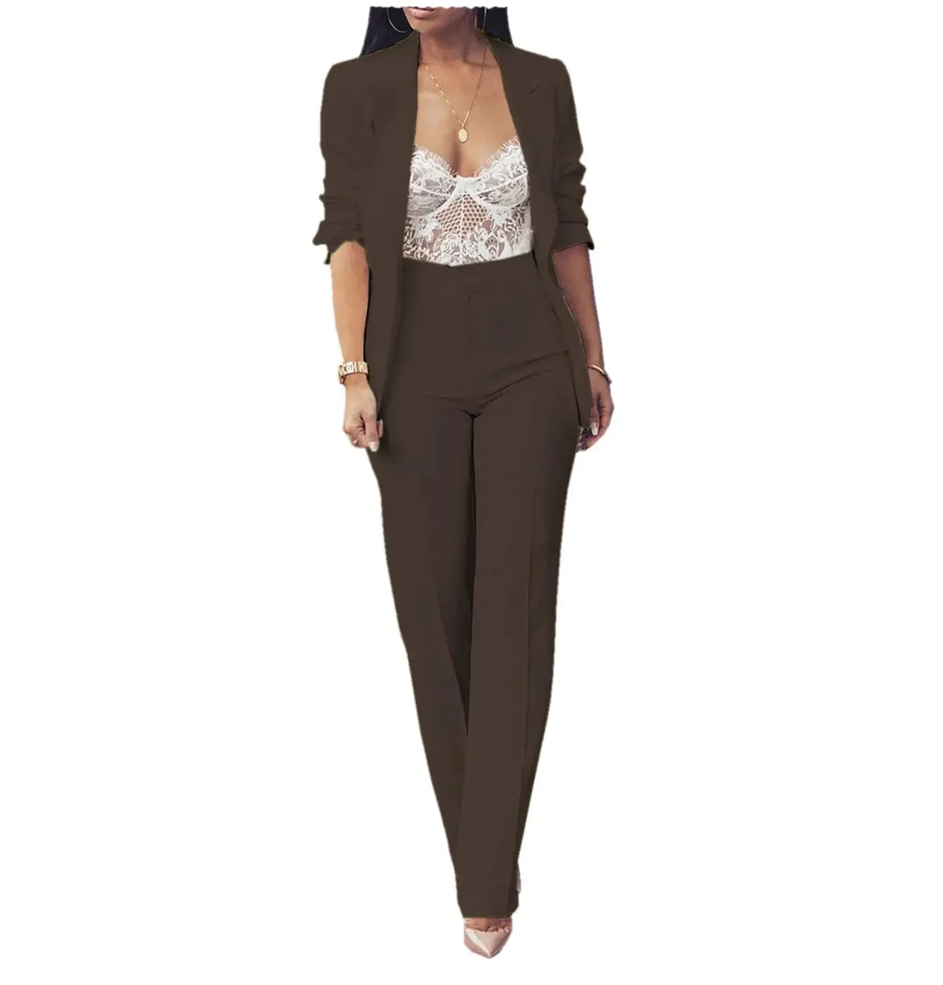 2 Pieces Peak Lapel Women Suit (Blazer Pants)