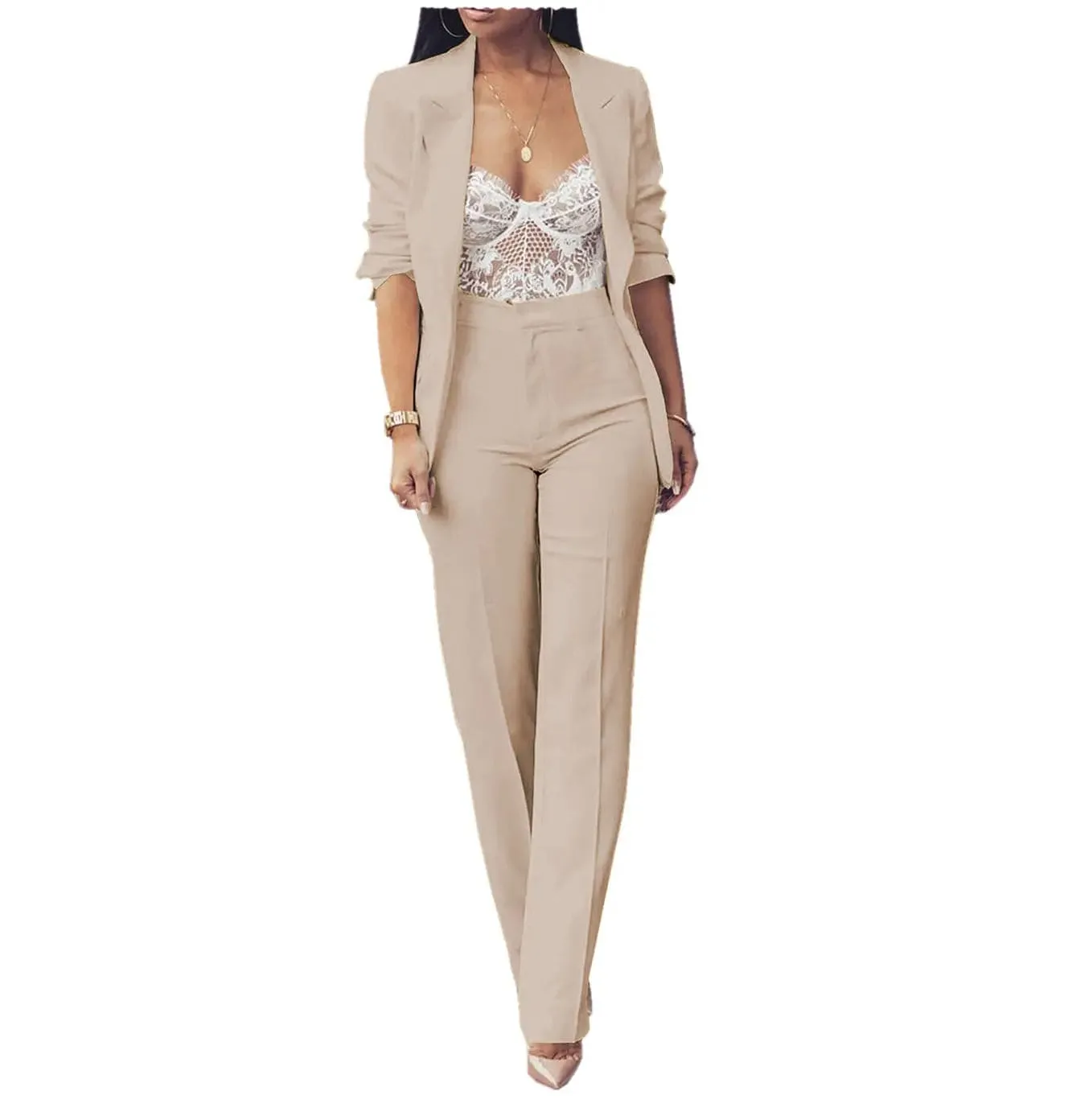 2 Pieces Peak Lapel Women Suit (Blazer Pants)