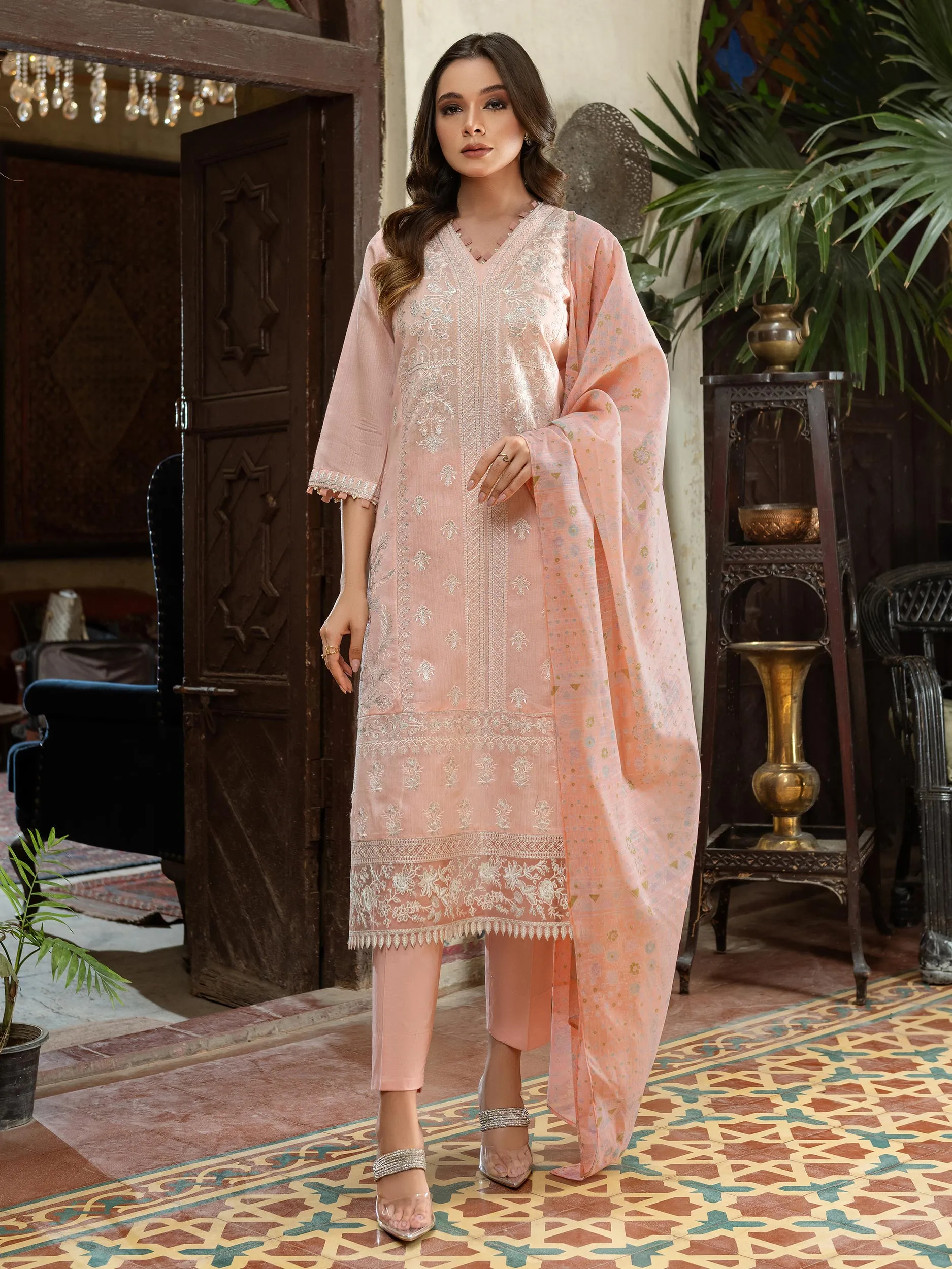 3 Piece Cotton Net Suit-Embroidered (Unstitched) | Lime Light Women Eid Collection 2023