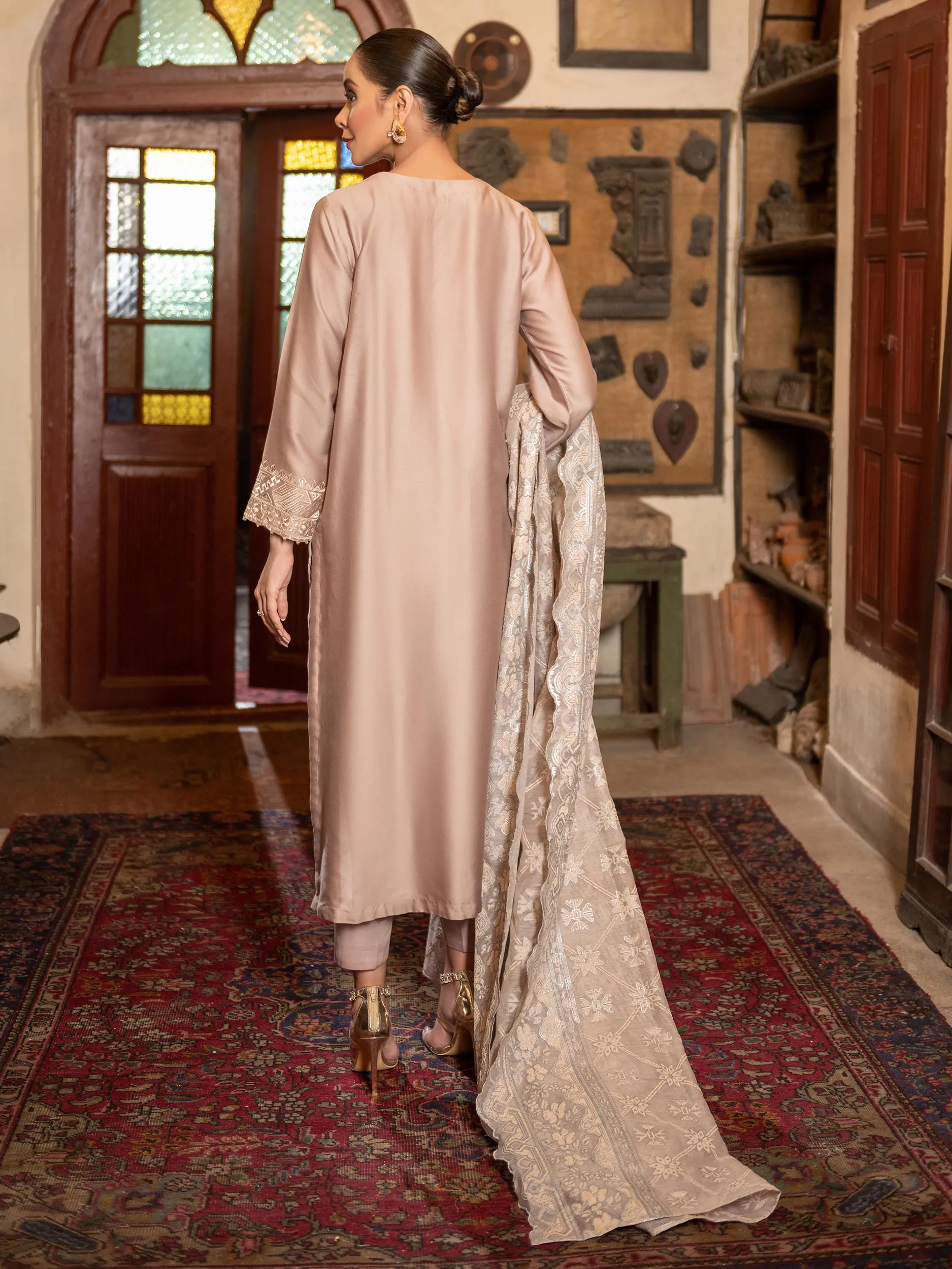 3 Piece Satin Suit-Embroidered (Unstitched) | Lime Light Women Eid Collection 2023