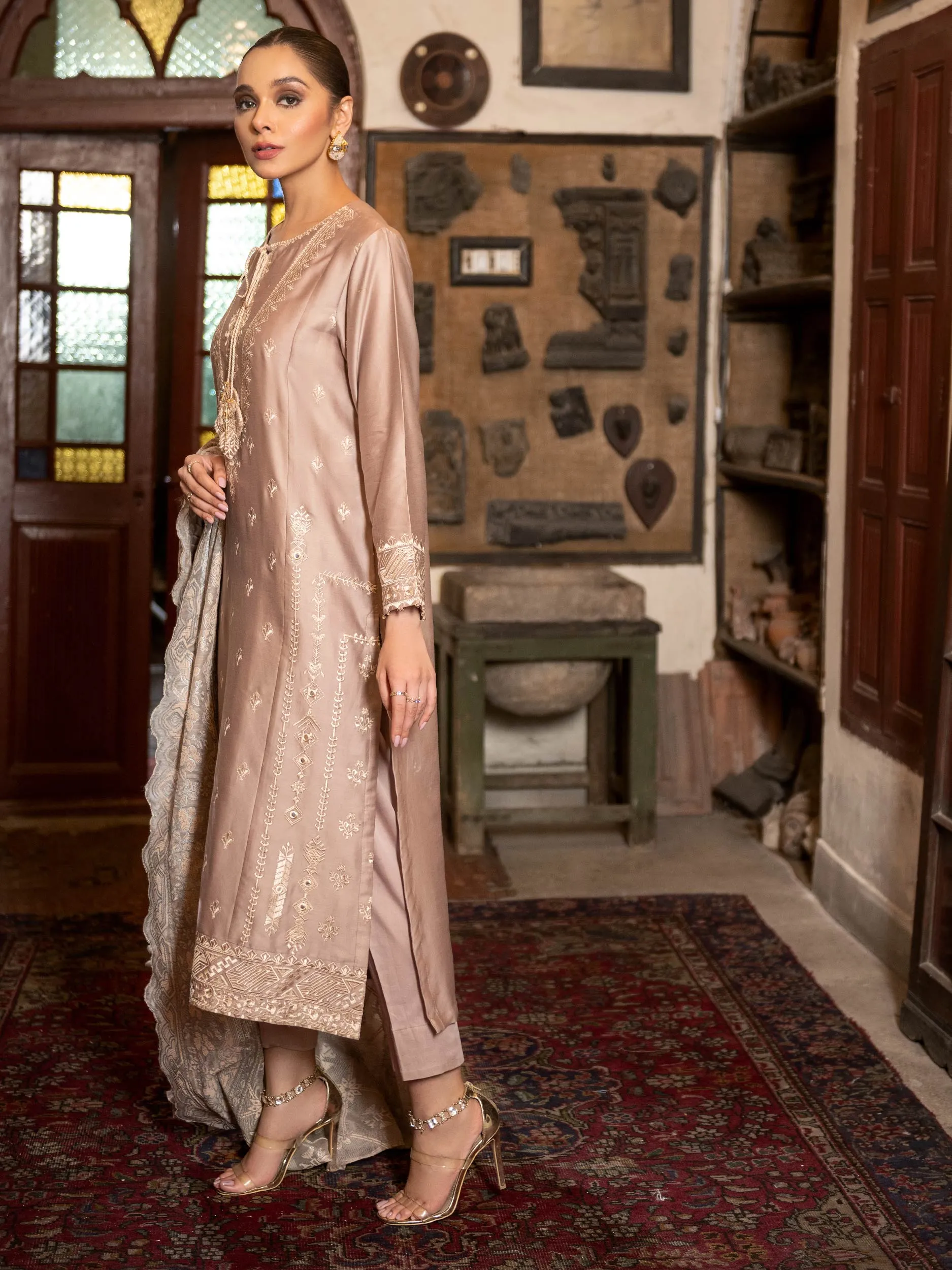 3 Piece Satin Suit-Embroidered (Unstitched) | Lime Light Women Eid Collection 2023