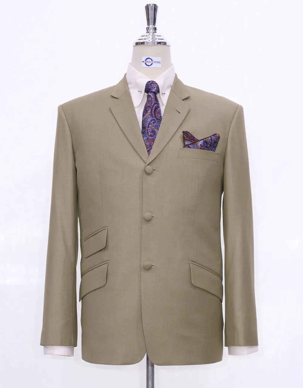 60s Mod Fashion Pale Brown Suit