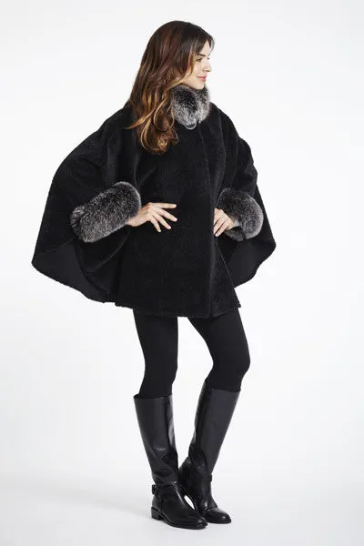 #752ST Fox-Trimmed Alpaca Cape