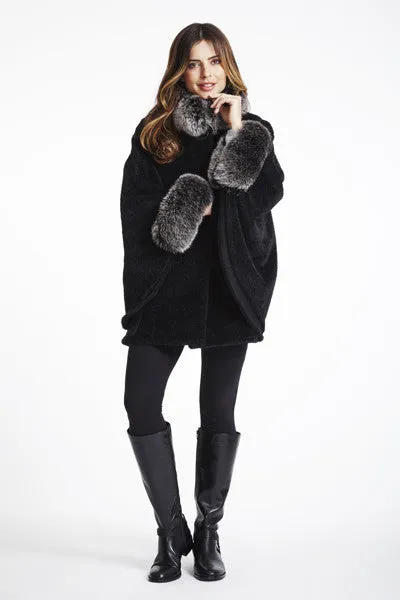 #752ST Fox-Trimmed Alpaca Cape