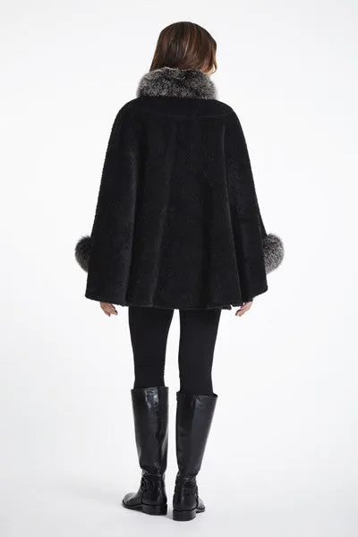 #752ST Fox-Trimmed Alpaca Cape