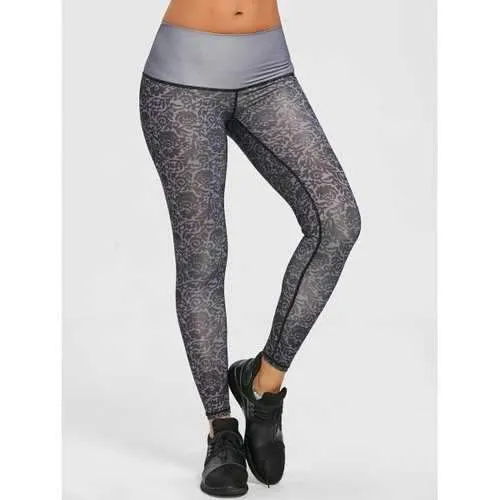 Active Brocade Print Performance Leggings - Grey S
