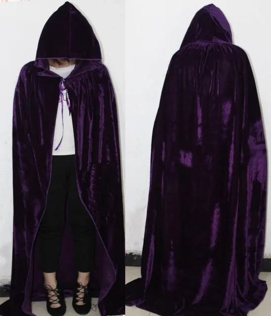 Adult Witch Long Purple Green Red Black Cloaks Hood Cape halloween costumes for women vampire Men gothic scary Fancy cosplay