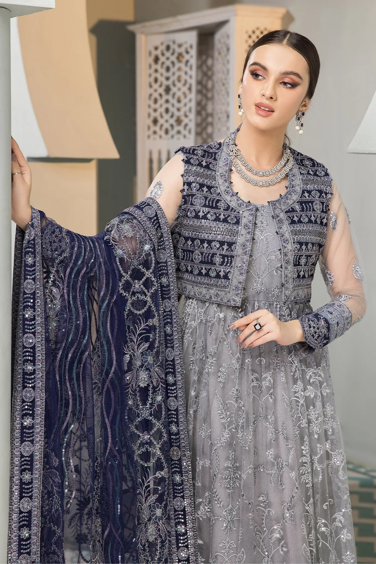 Aks | Alizeh Fashion Vasl-e-Meeras Festive Edition 2022 | Unstitched Embroidered Net Suits