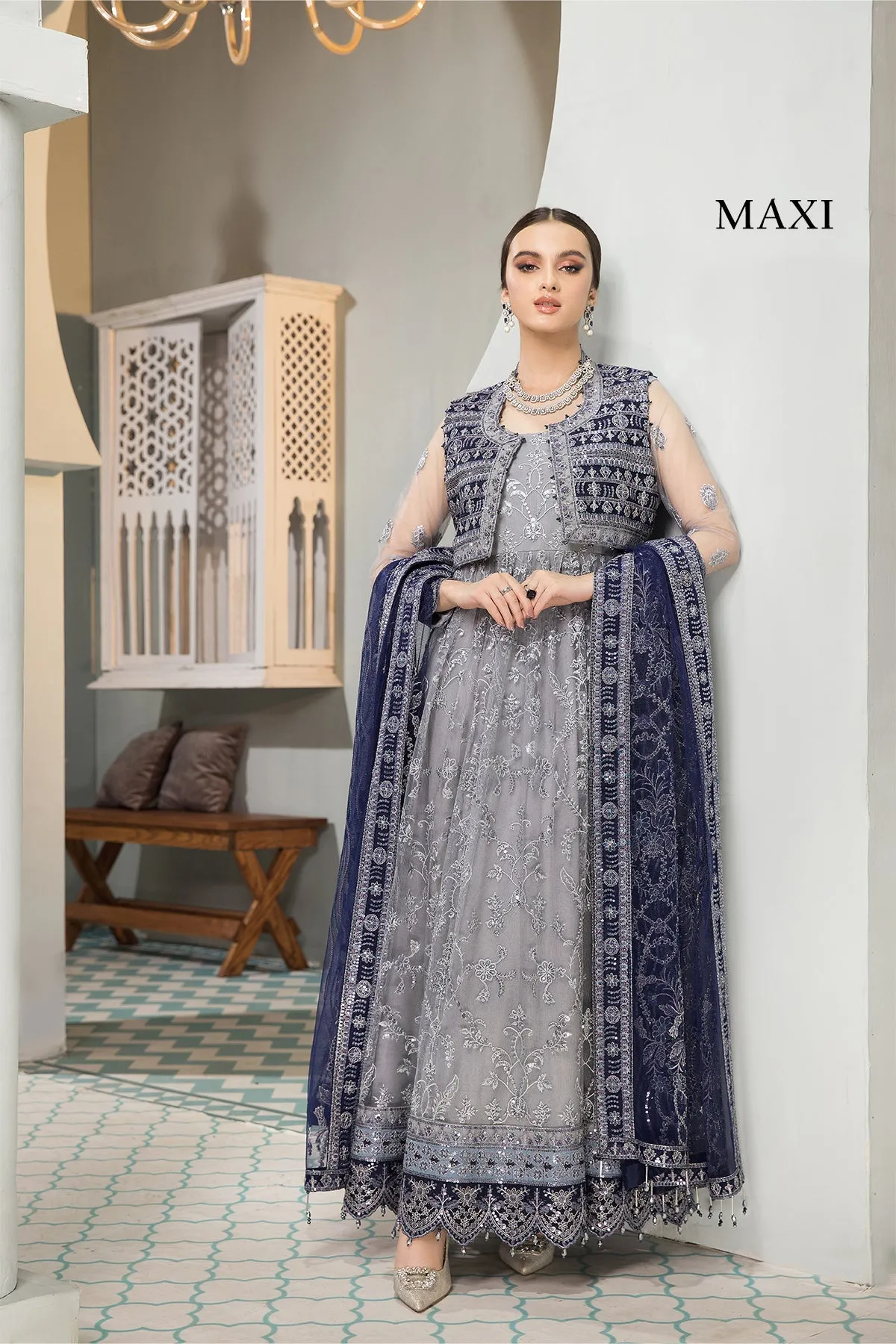 Aks | Alizeh Fashion Vasl-e-Meeras Festive Edition 2022 | Unstitched Embroidered Net Suits