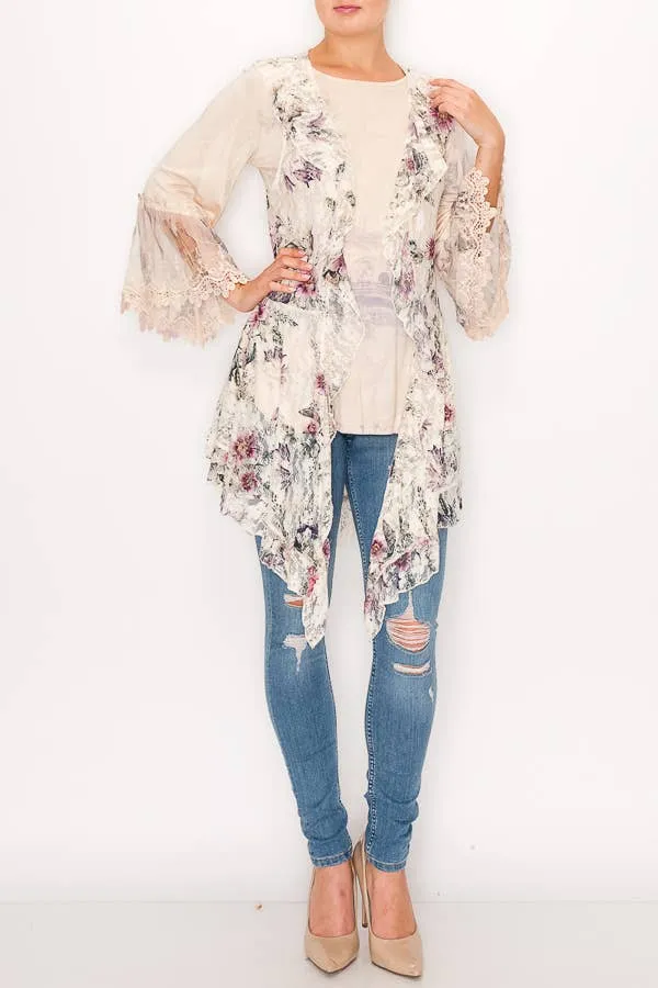 All Lace Ruffle Outerwear Origami Vest