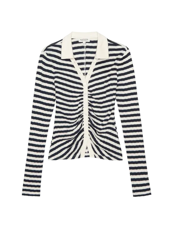 Ami Henley Pointelle Stripe