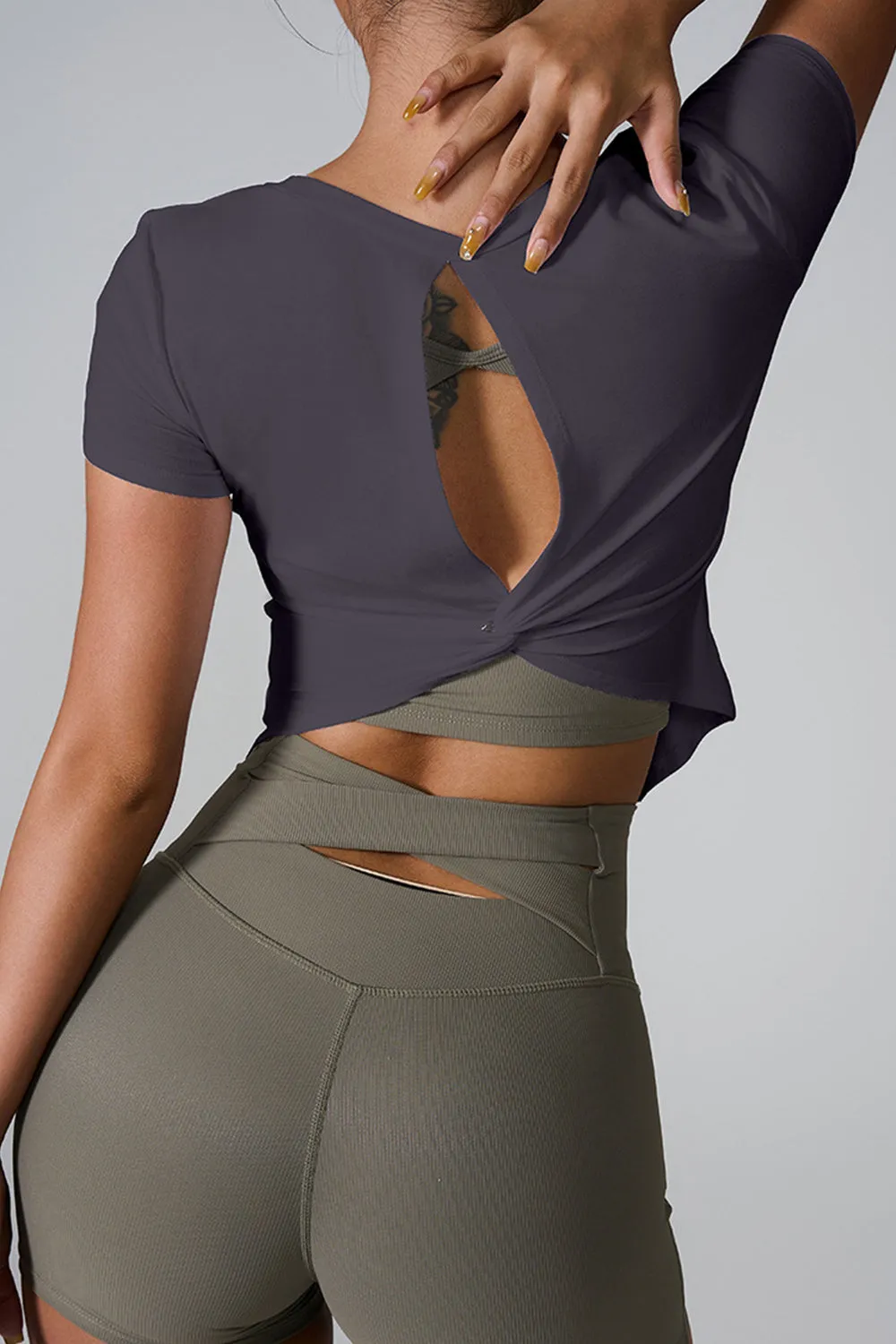 Anna Cutout Round Neck Short Sleeve Active T-Shirt