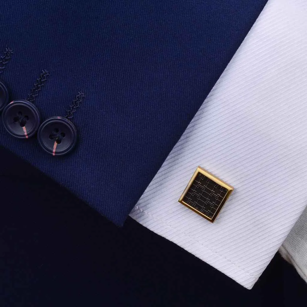 Antique Bronze Square Cufflinks – Vintage Engraved for Men