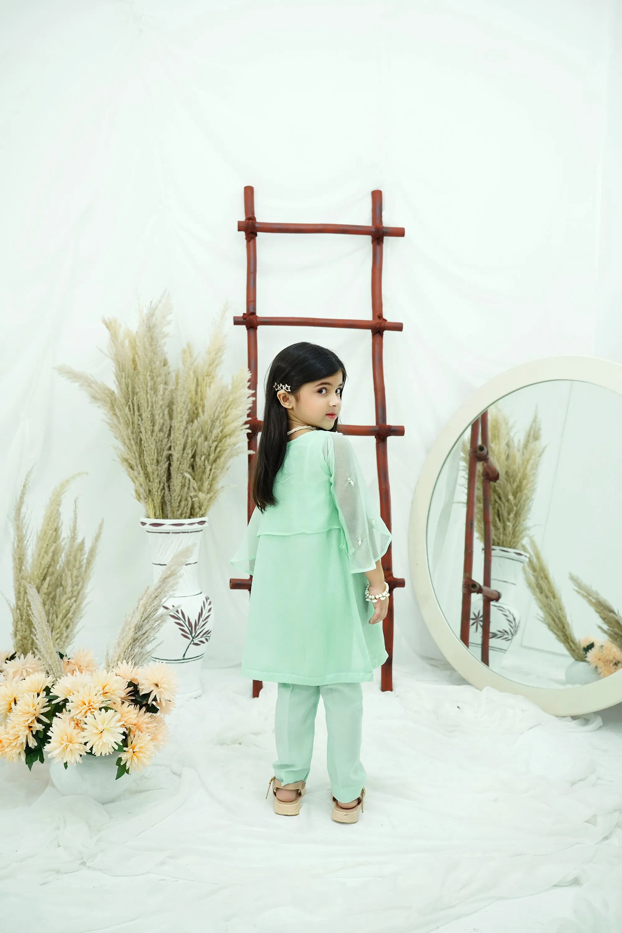 Aqua Blue Embroidered Chiffon