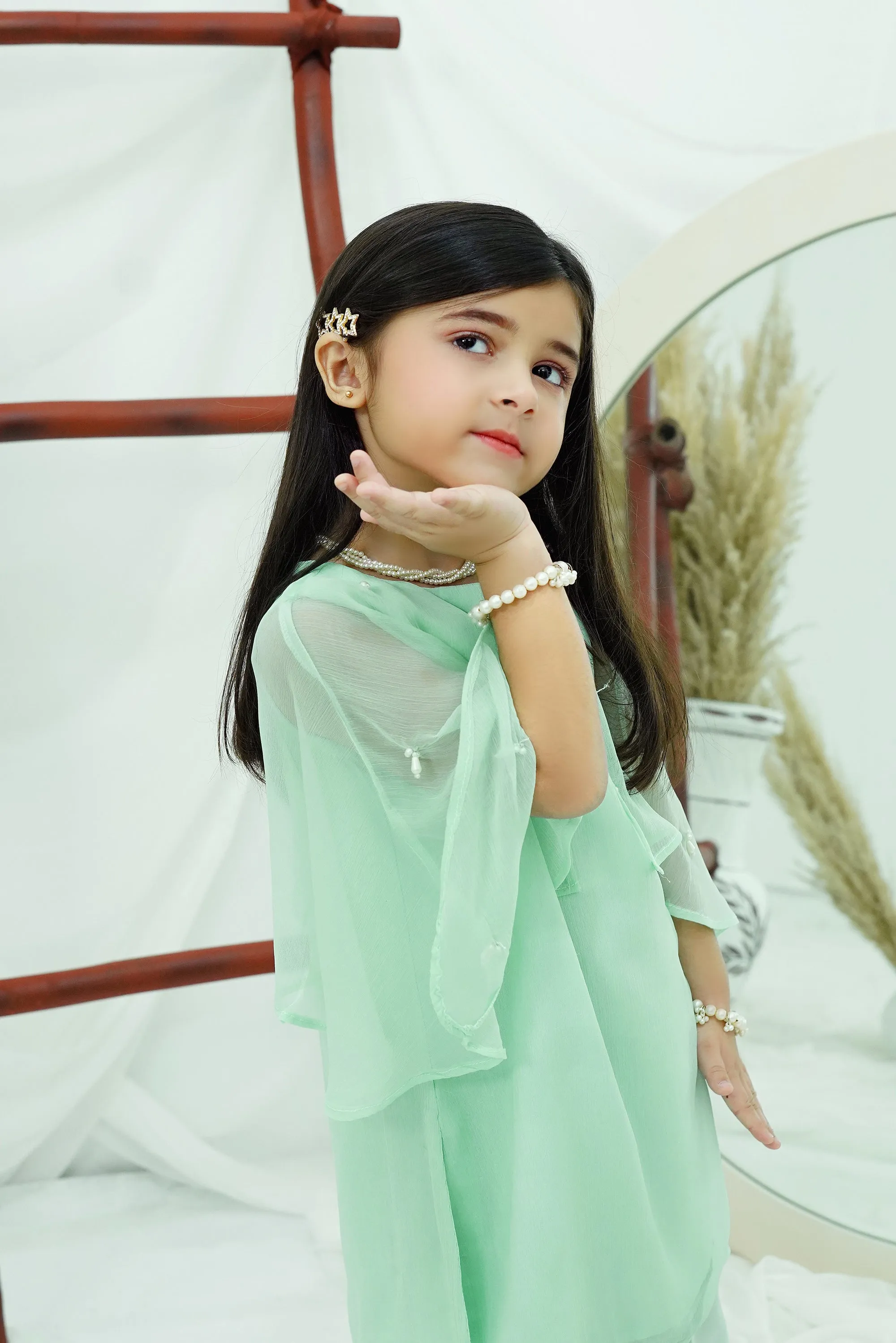 Aqua Blue Embroidered Chiffon