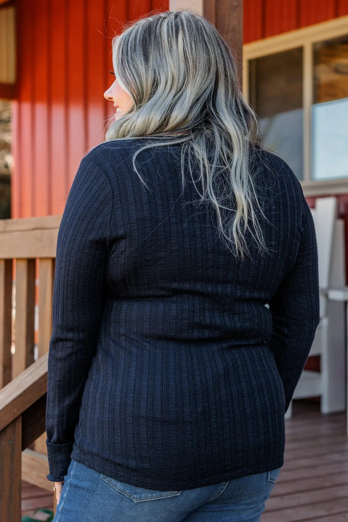 At My Best Knit Button Top- Dark Navy
