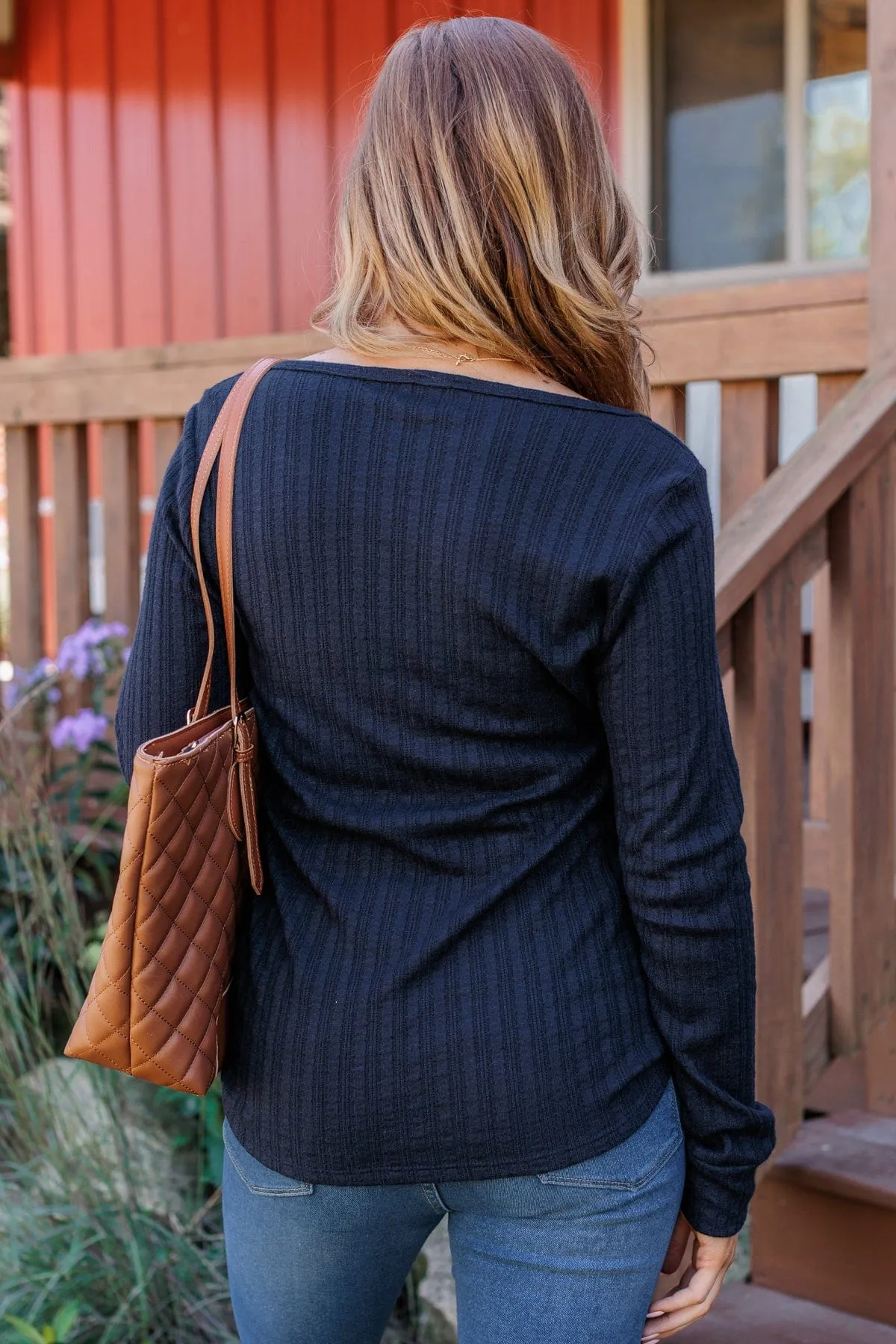 At My Best Knit Button Top- Dark Navy