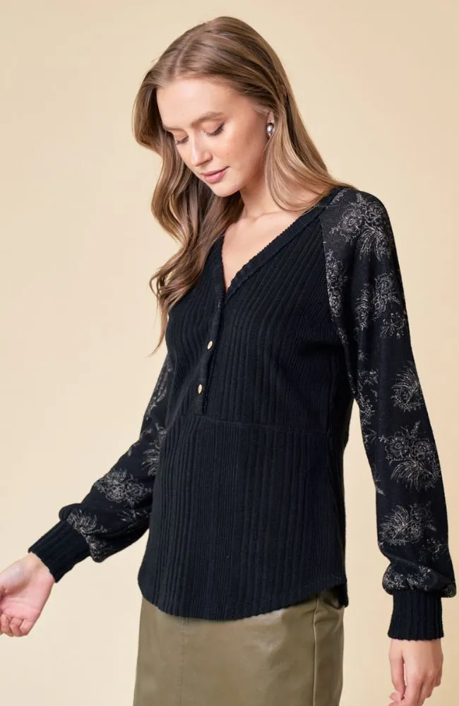 Aurora Floral Henley Knit Top