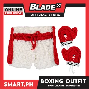 Baby Crochet Boxing Short and Gloves (White/Red)