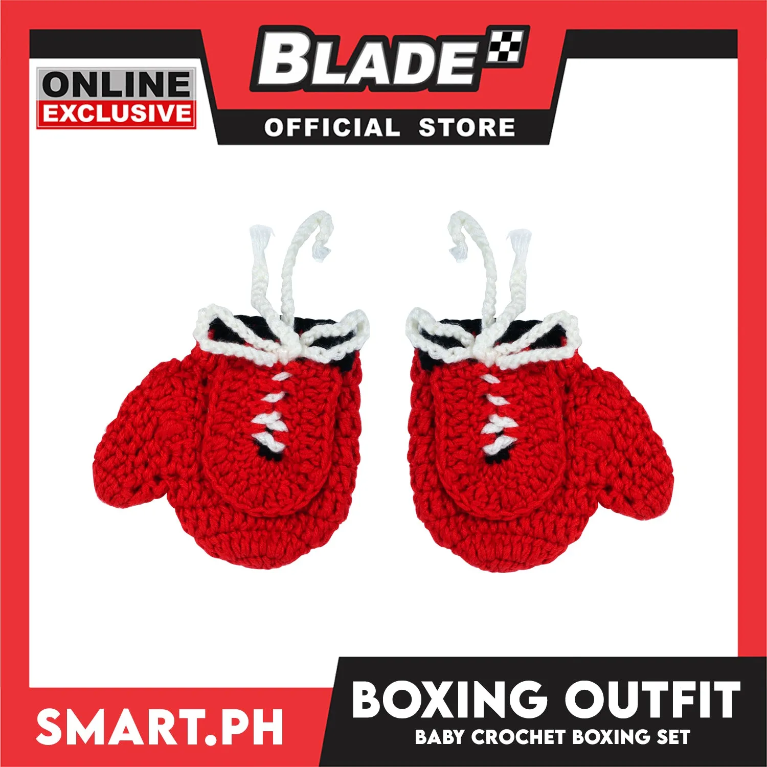 Baby Crochet Boxing Short and Gloves (White/Red)