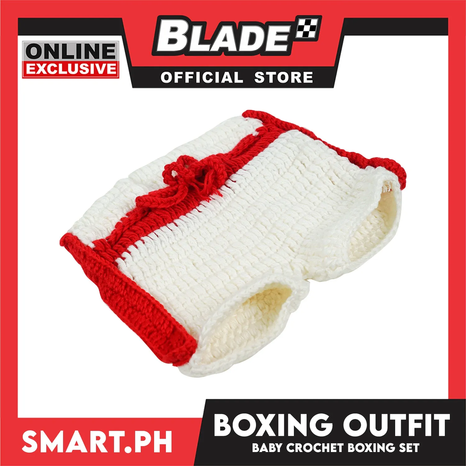 Baby Crochet Boxing Short and Gloves (White/Red)
