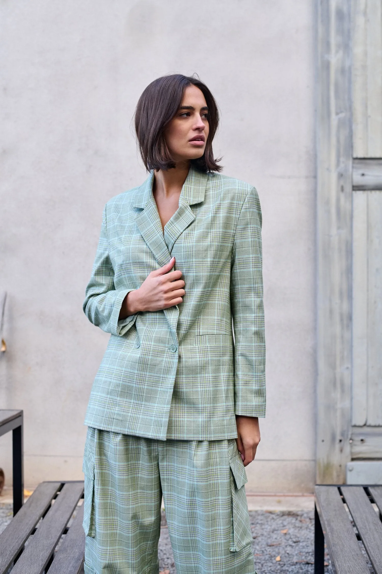 barry made II ROWAN Check Oversize Blazer - green mix