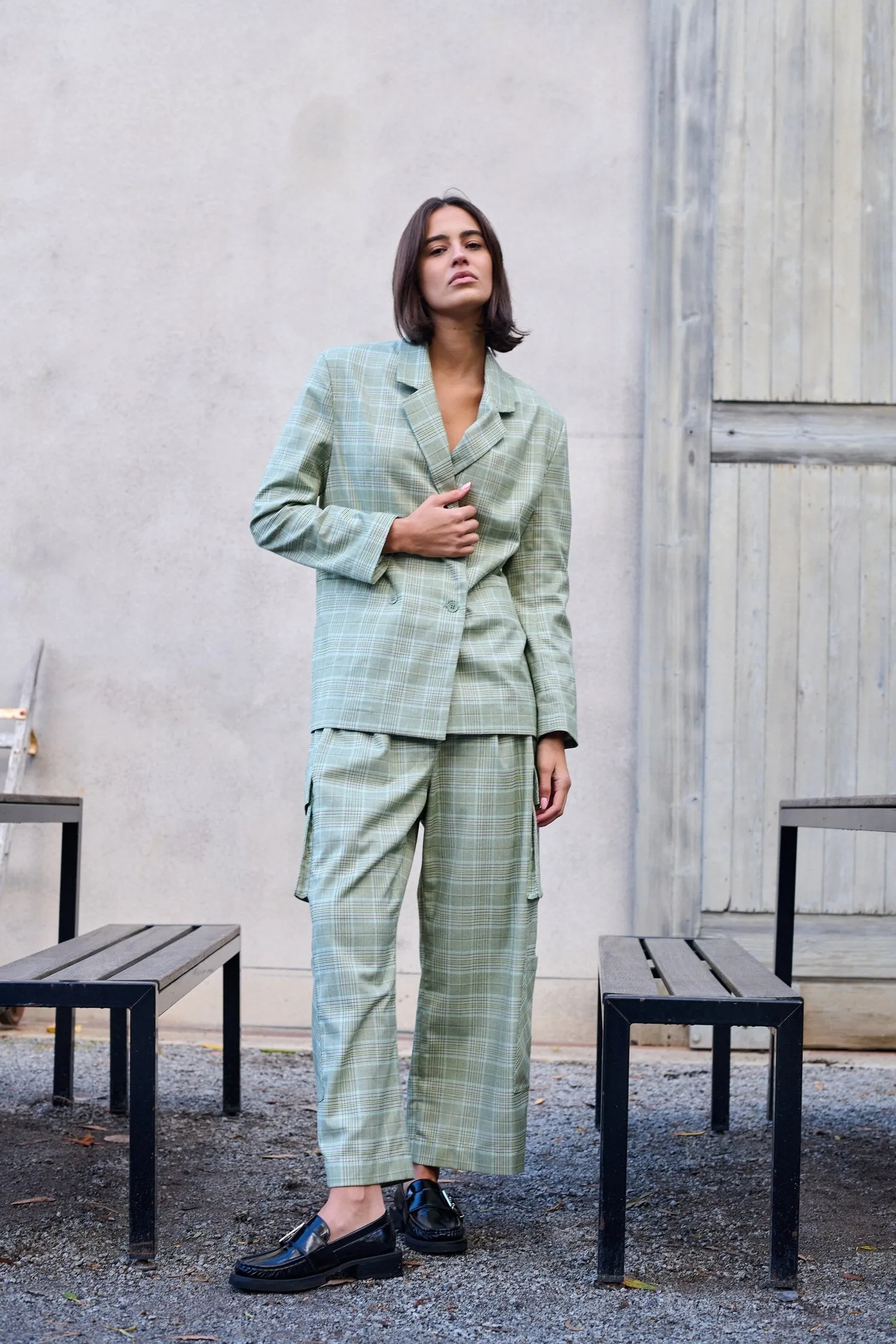 barry made II ROWAN Check Oversize Blazer - green mix