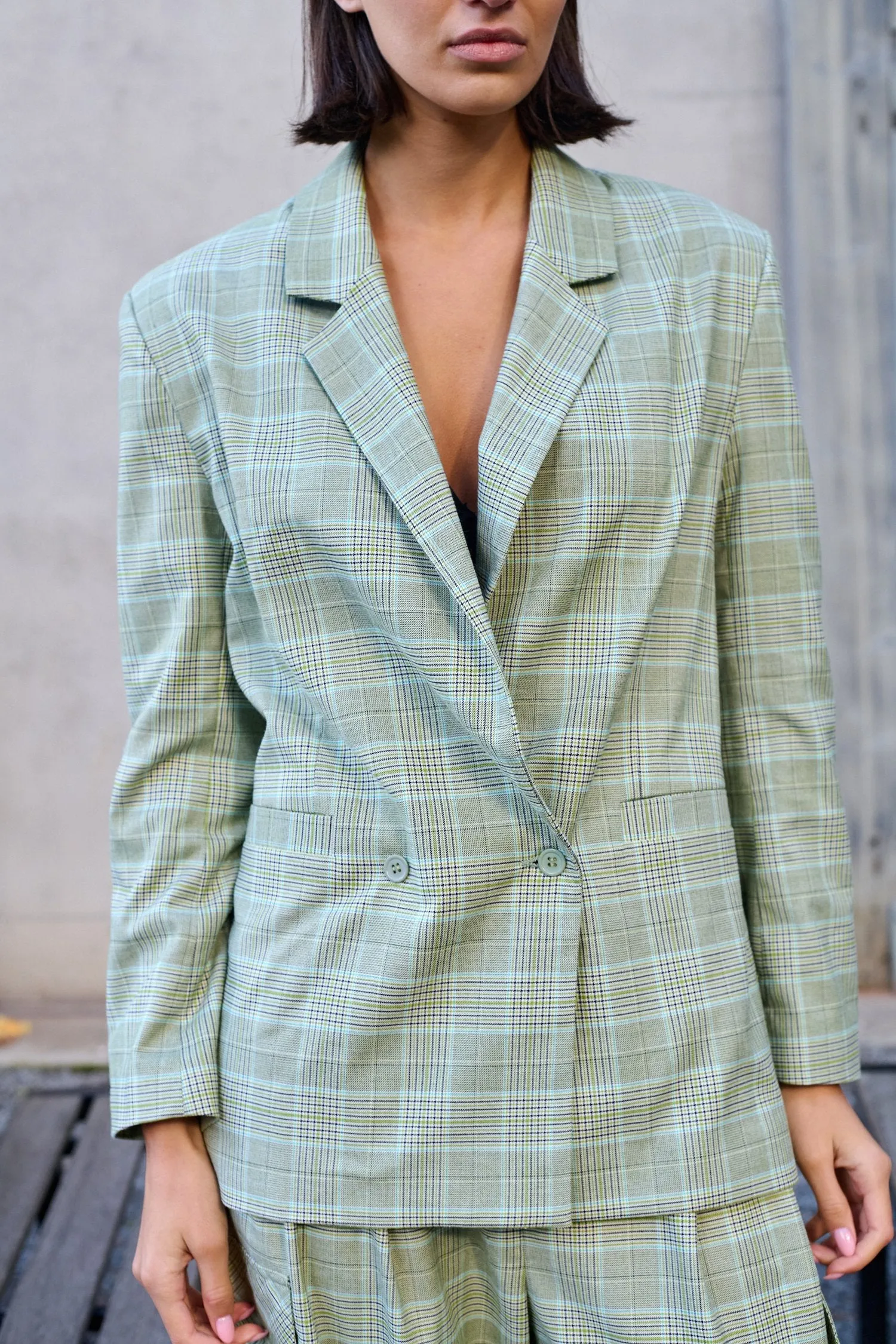 barry made II ROWAN Check Oversize Blazer - green mix