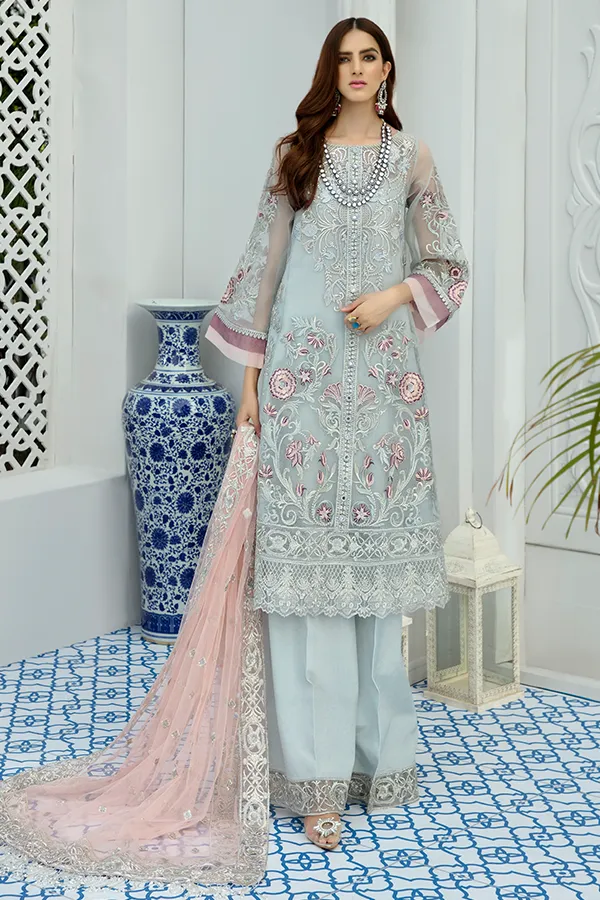Beautiful Pakistani Woman Dress In Shade Of Dull Aqua # CA115