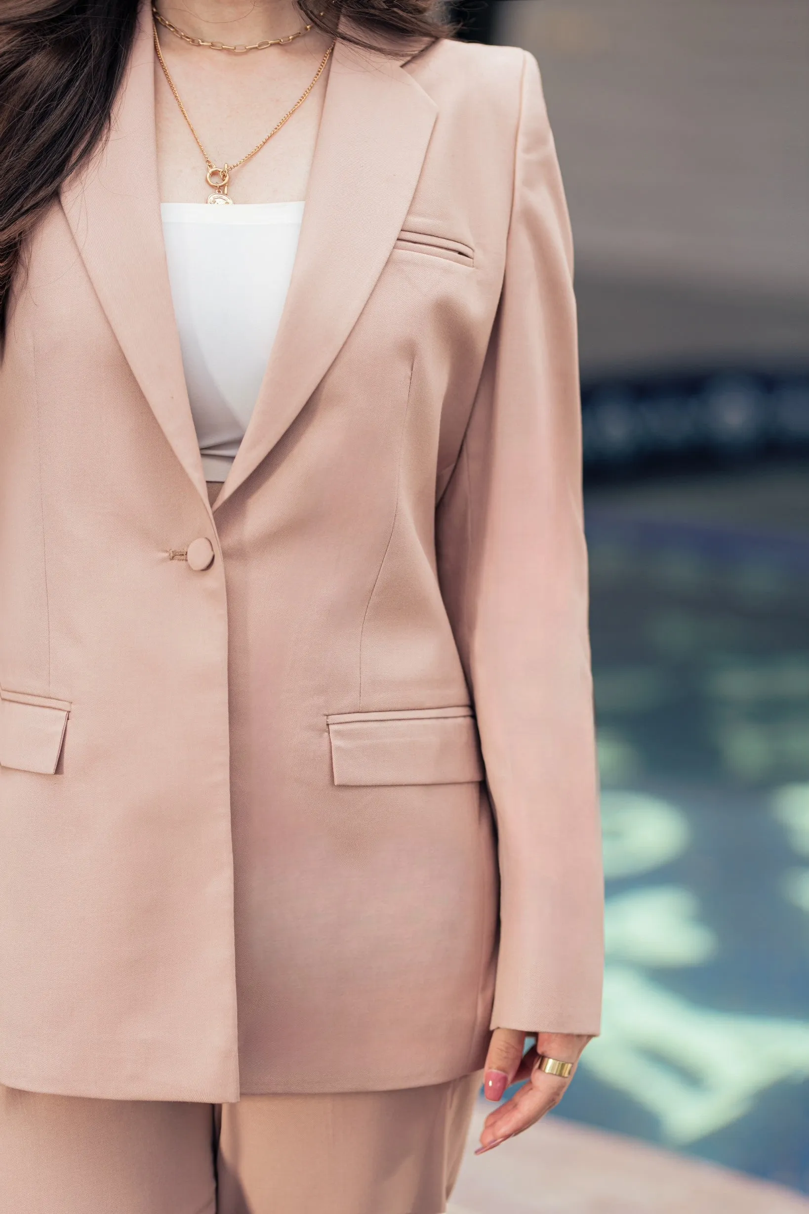 Beige - One Buttoned Structured Suit (Limited Edition)