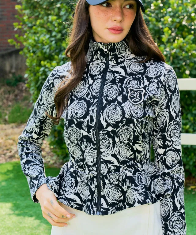 BENECIA 12 Jacquard Black Rose Zip-up - Black