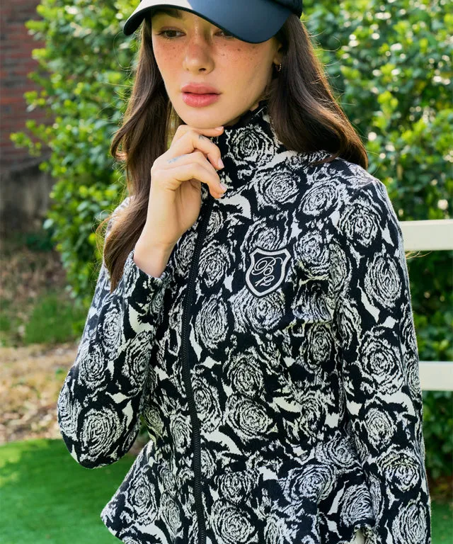 BENECIA 12 Jacquard Black Rose Zip-up - Black
