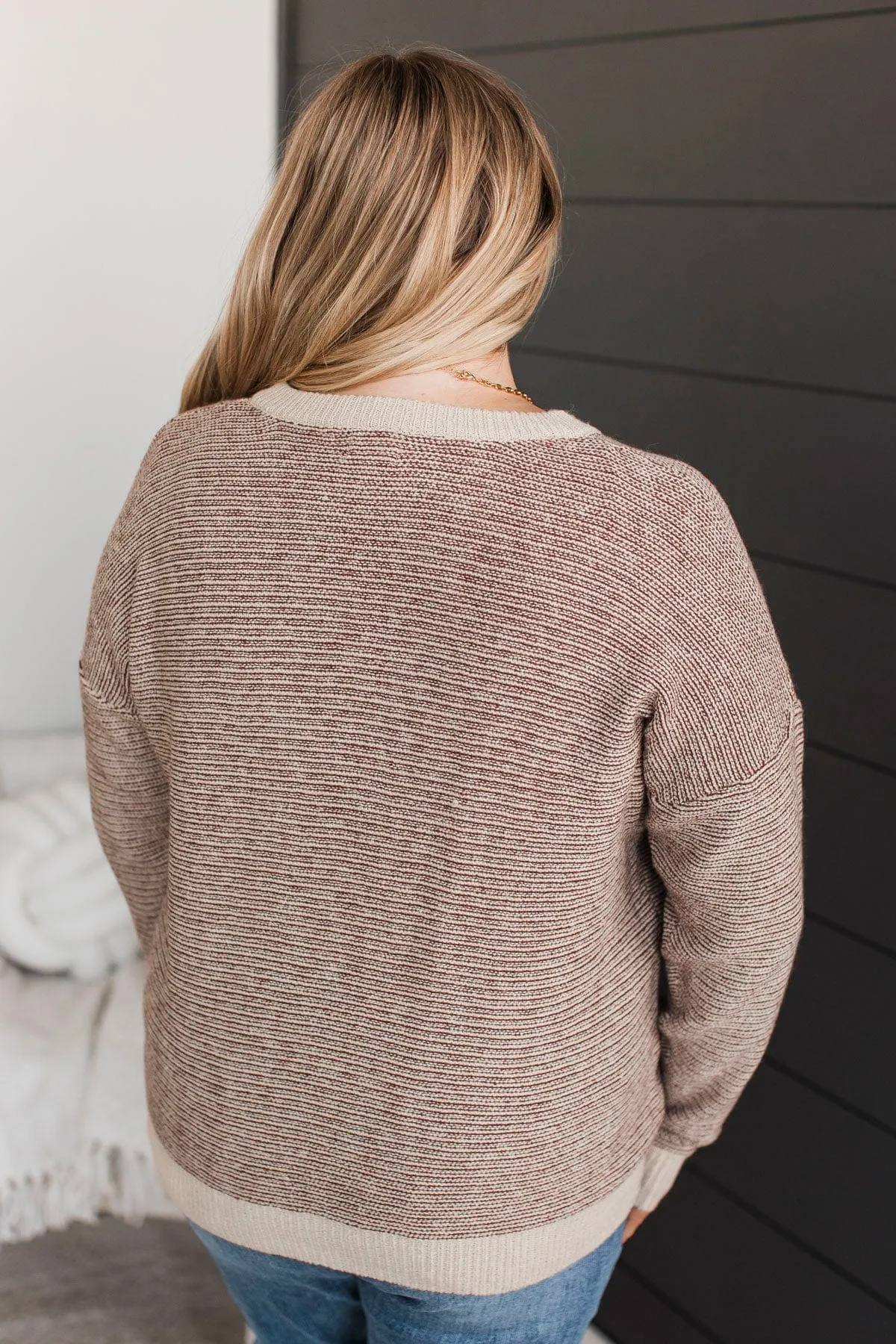 Best Thing About You Henley Sweater- Cream & Brown