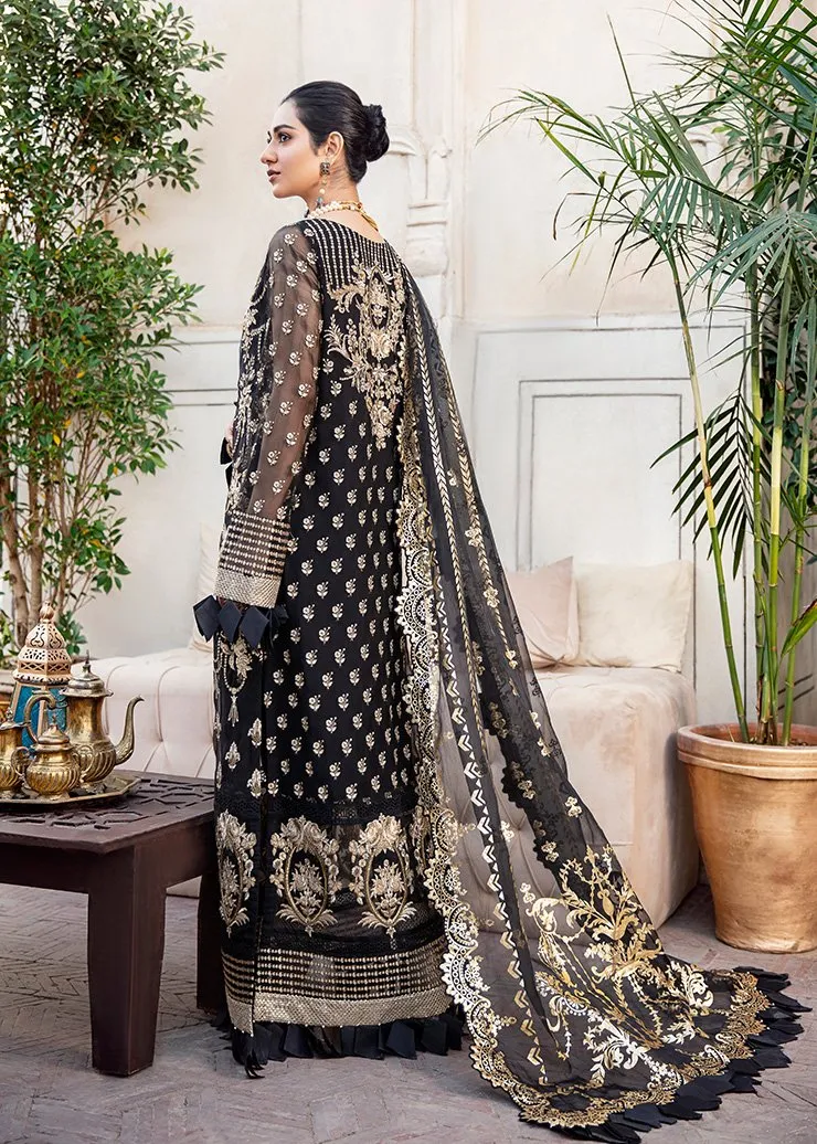 Black Crinkle Chiffon Outfit with Embroidery #Y6198