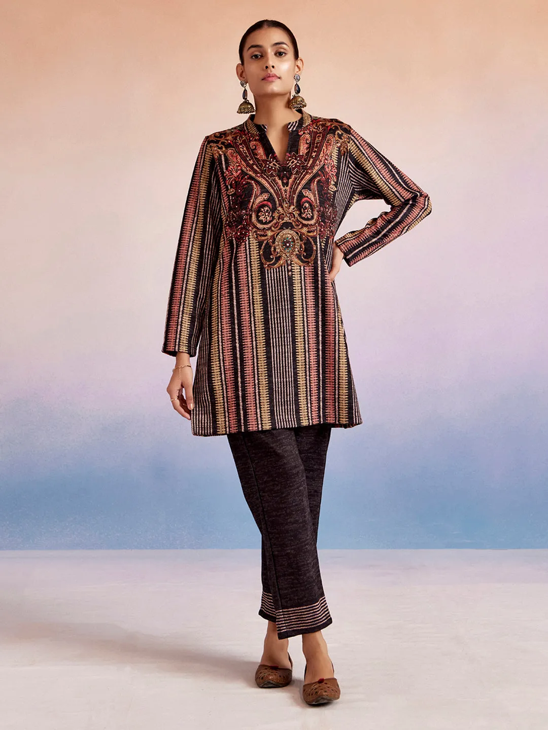 Black Embroidered Woolen Co-ord Set