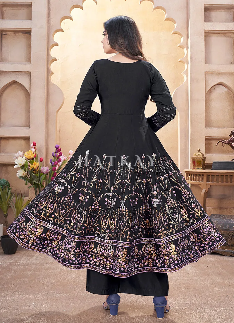 Black Mirror Work Anarkali Palazzo Suit