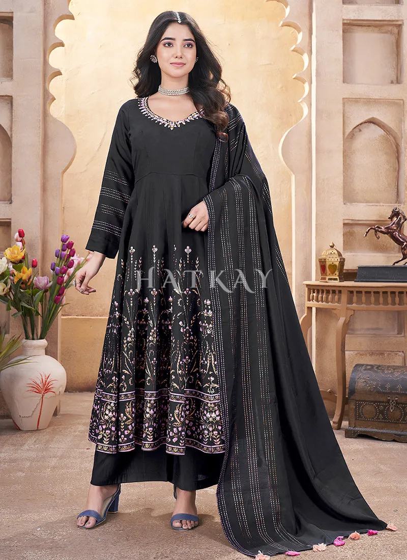 Black Mirror Work Anarkali Palazzo Suit