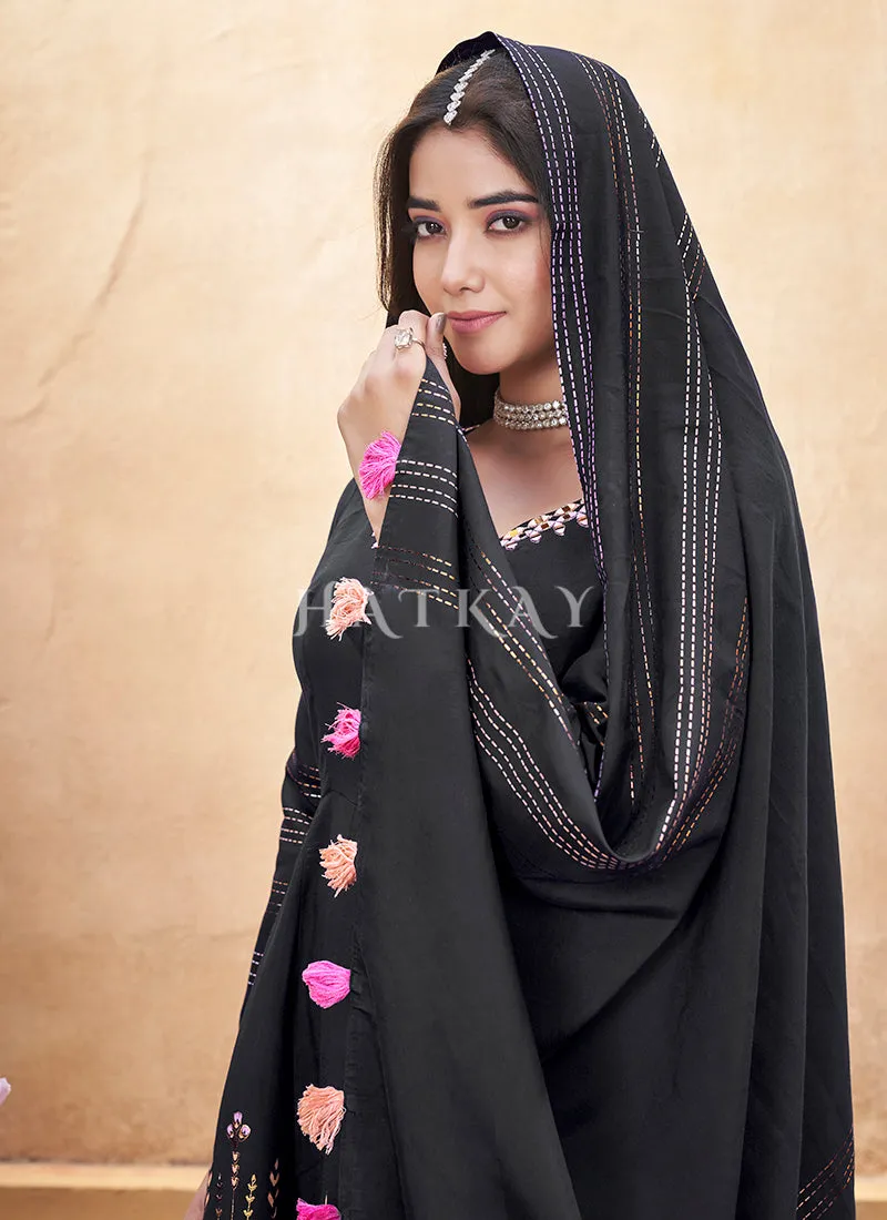 Black Mirror Work Anarkali Palazzo Suit
