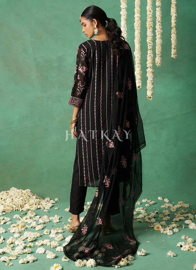 Black Multi Embroidery Pakistani Pant Style Suit