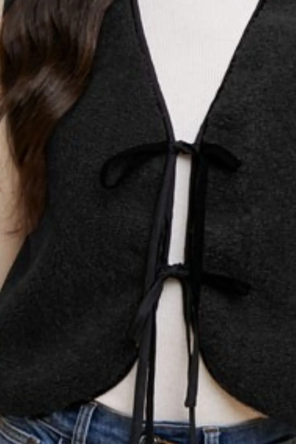 Black V-Neck Tie Detail Vest Coat