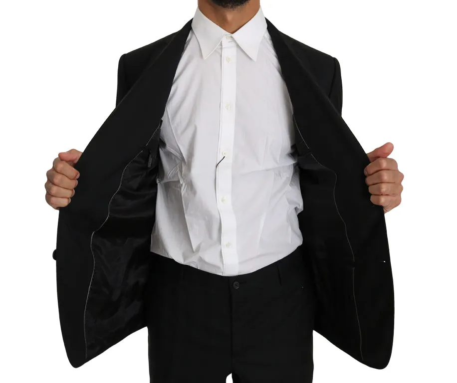 Black Wool Silk 2 Piece Slim Fit Suit