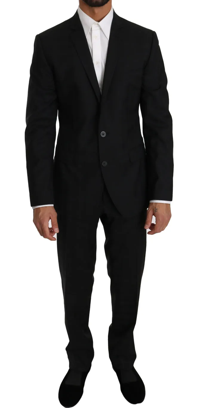 Black Wool Silk 2 Piece Slim Fit Suit