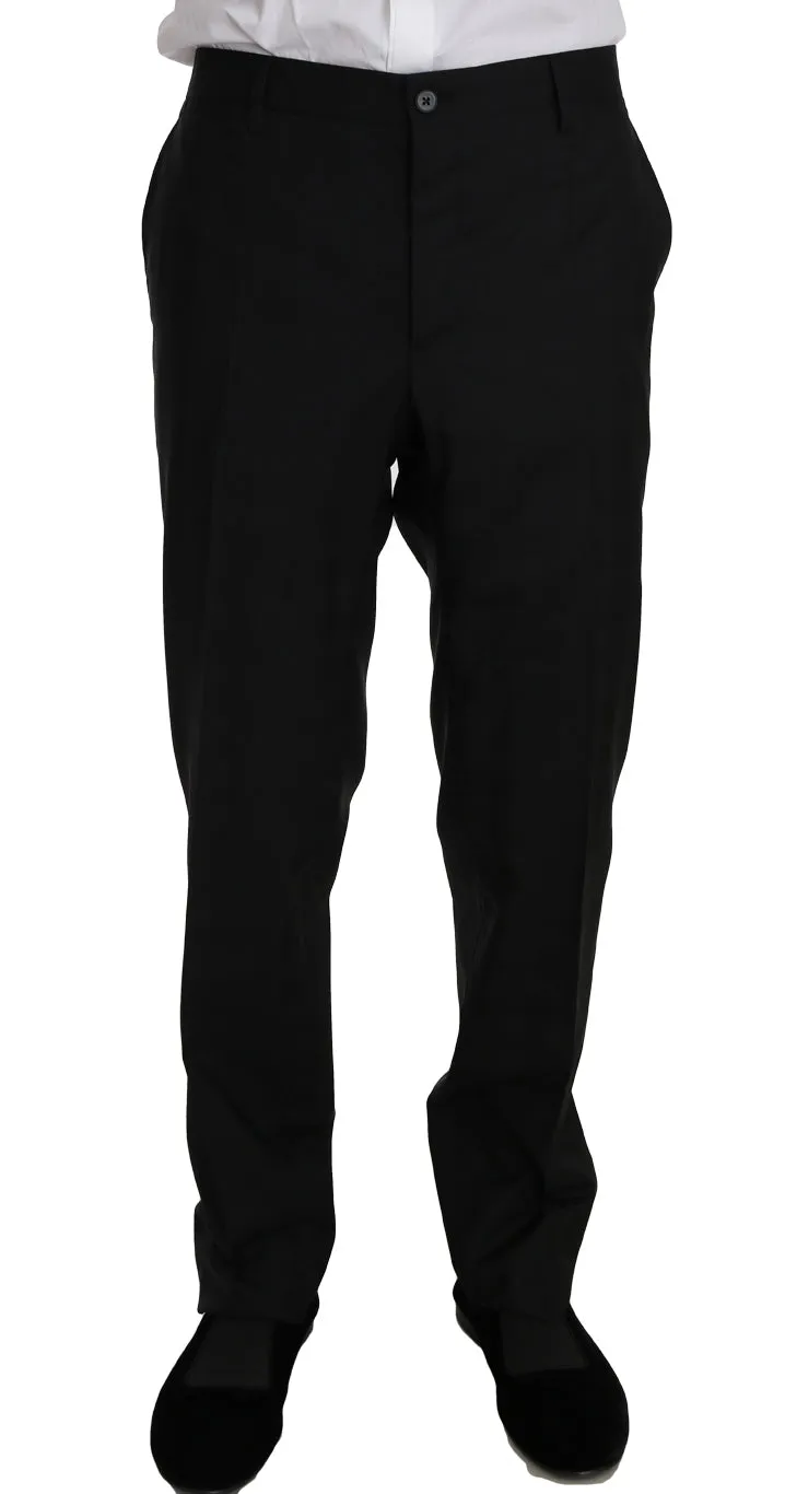 Black Wool Silk 2 Piece Slim Fit Suit